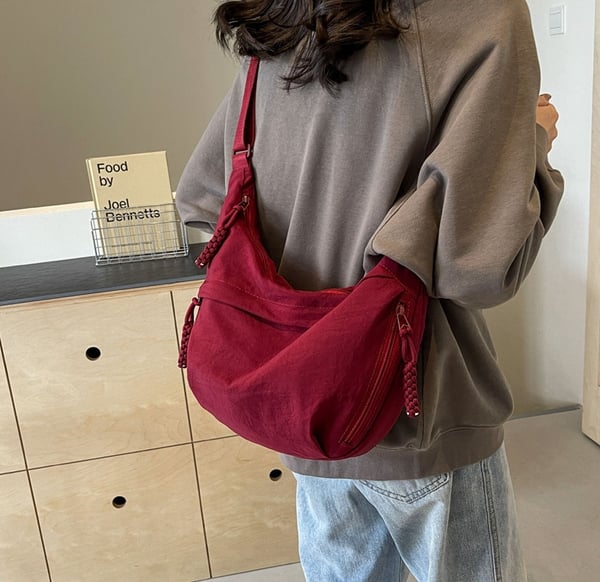 { Buy 1 Get 1 Free } Women Fashion Plain Color Nylon Crossbody Hobo Bag