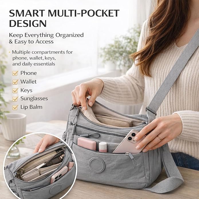 New Durable Nylon Fabric Multi-Pocket Adjustable Shoulder Crossbody Bag { Pack 2 }