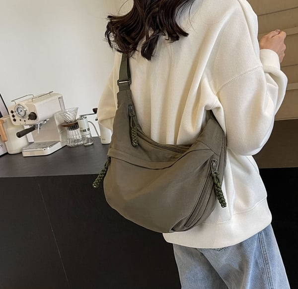 { Buy 1 Get 1 Free } Women Fashion Plain Color Nylon Crossbody Hobo Bag