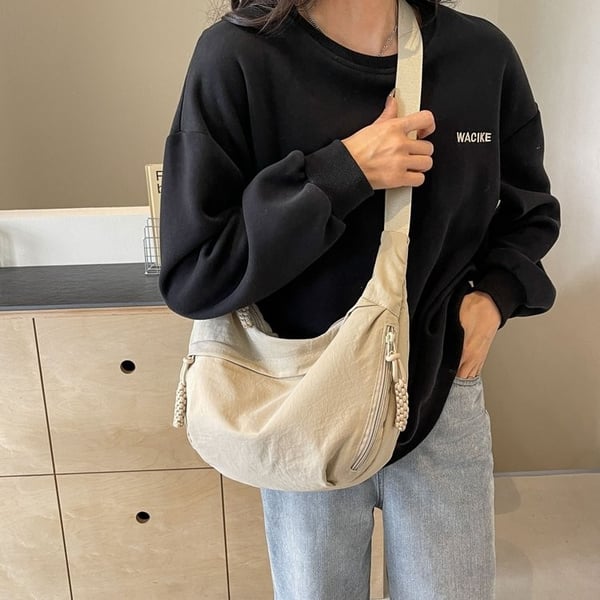 { Buy 1 Get 1 Free } Women Fashion Plain Color Nylon Crossbody Hobo Bag